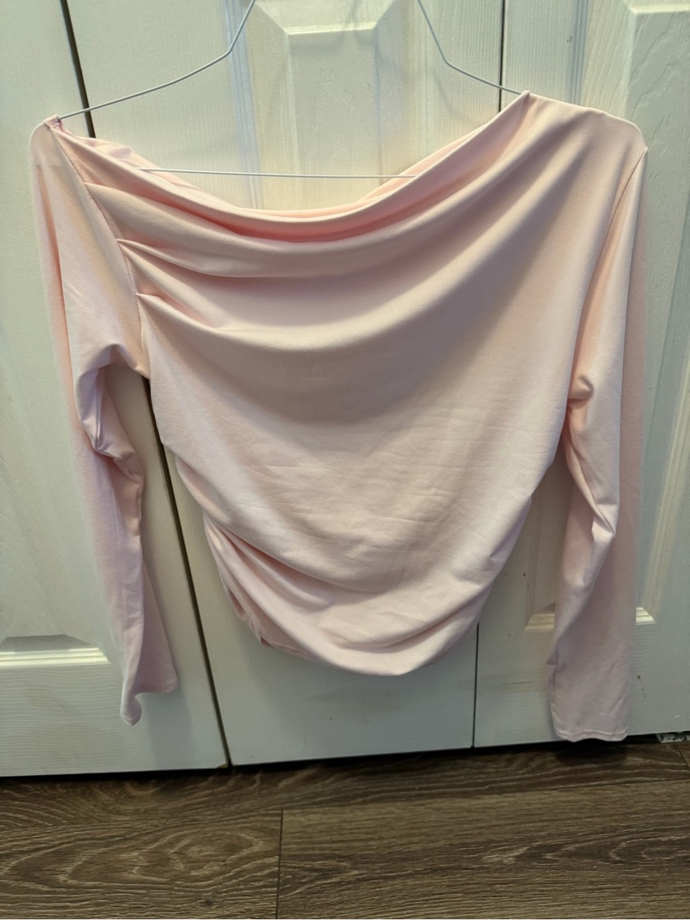 Amazon Light Pink Off-Shoulder Draped Long Sleeve Top